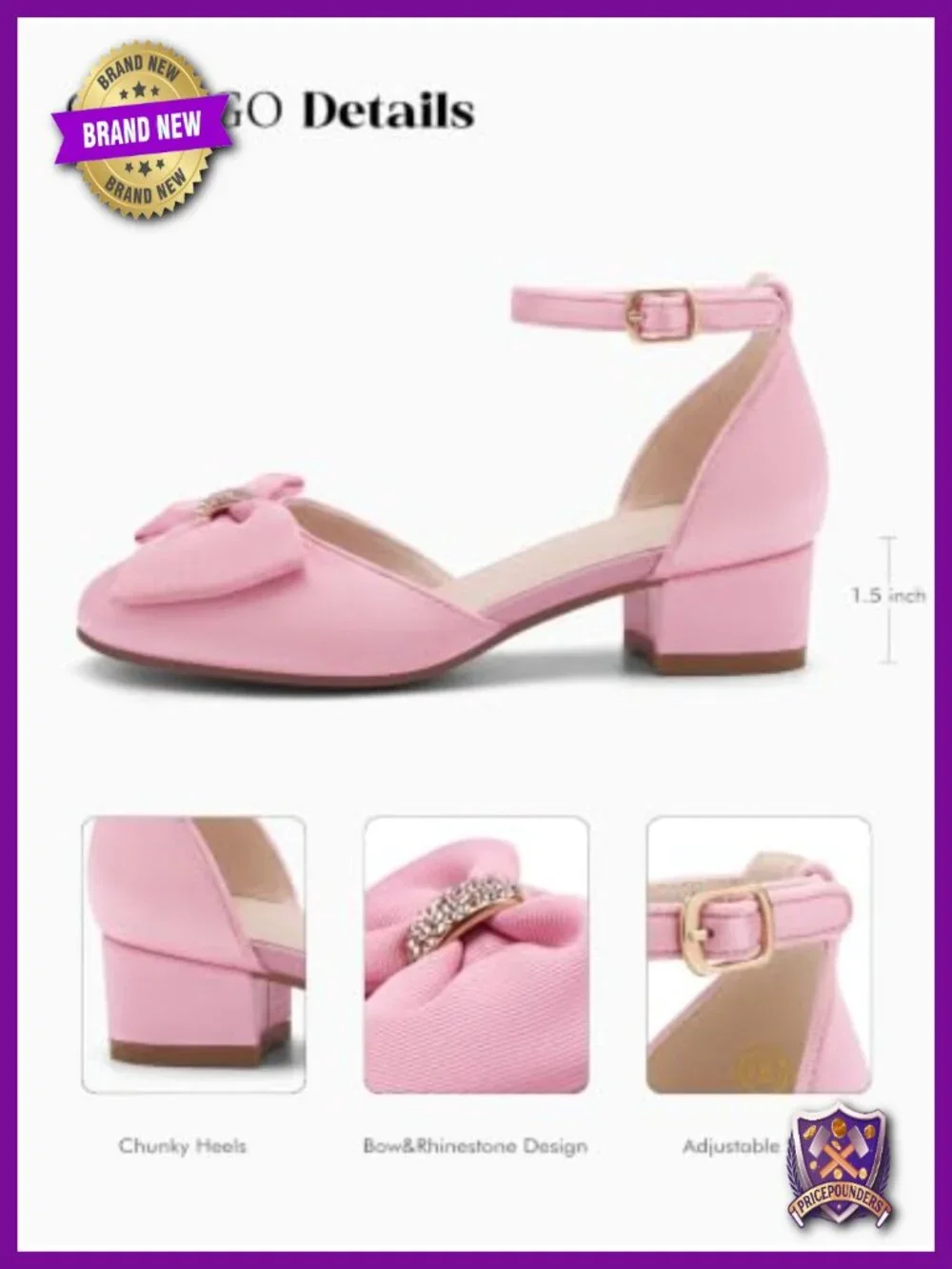 Girls Dress Shoes Bow Glitter Chunky Heels Princess Shoes Flower Girl Shoes